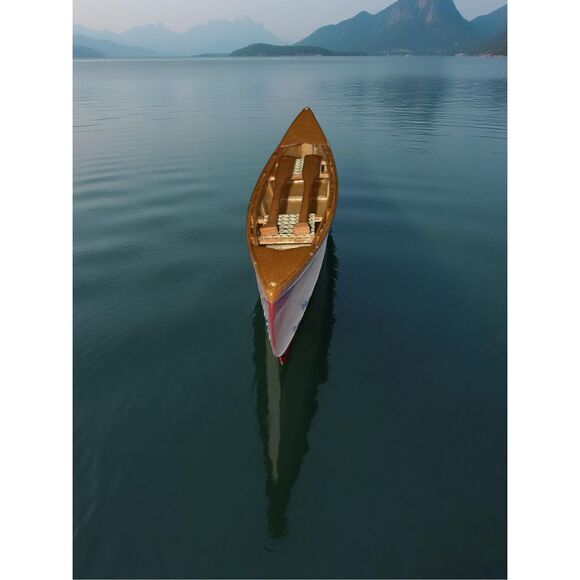 Dept 56 1999 Village Accessories Wooden Canoe with Paddles (Red Bottom) - Picture 1 of 9
